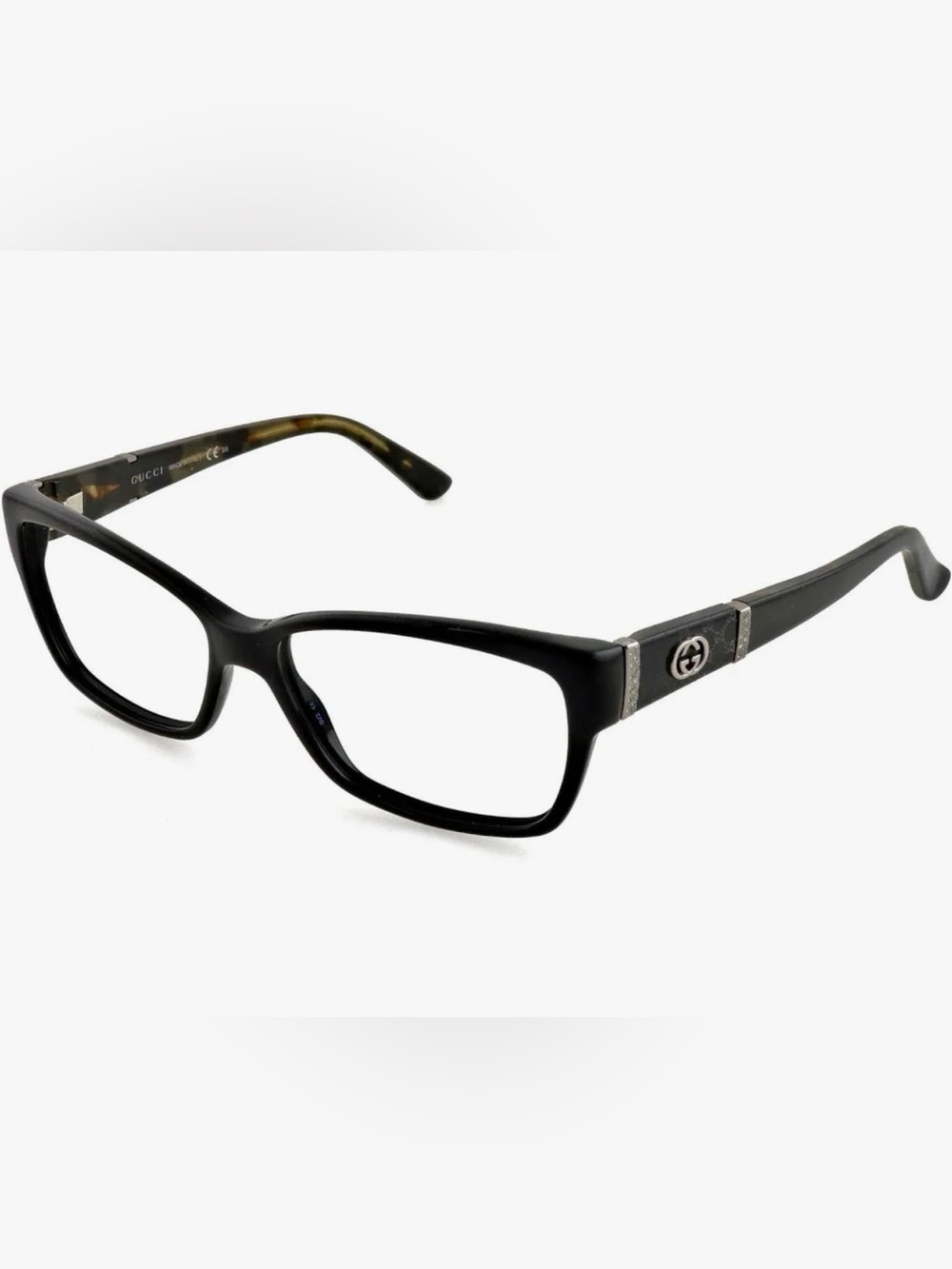 Gucci Black Rectangular Women's Optical Frames with Silver Logo Accents
